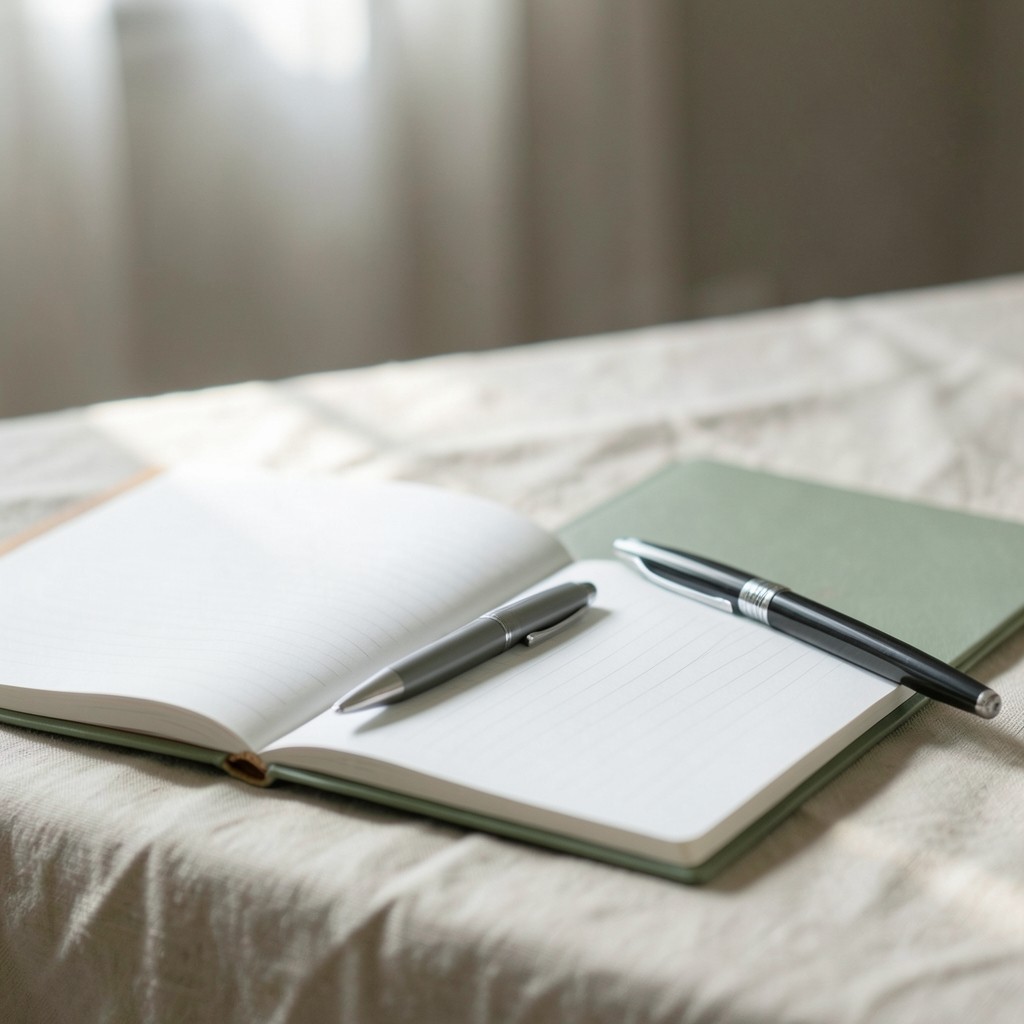Cuaderno de trabajo con plan de búsqueda de empleo y bolígrafo