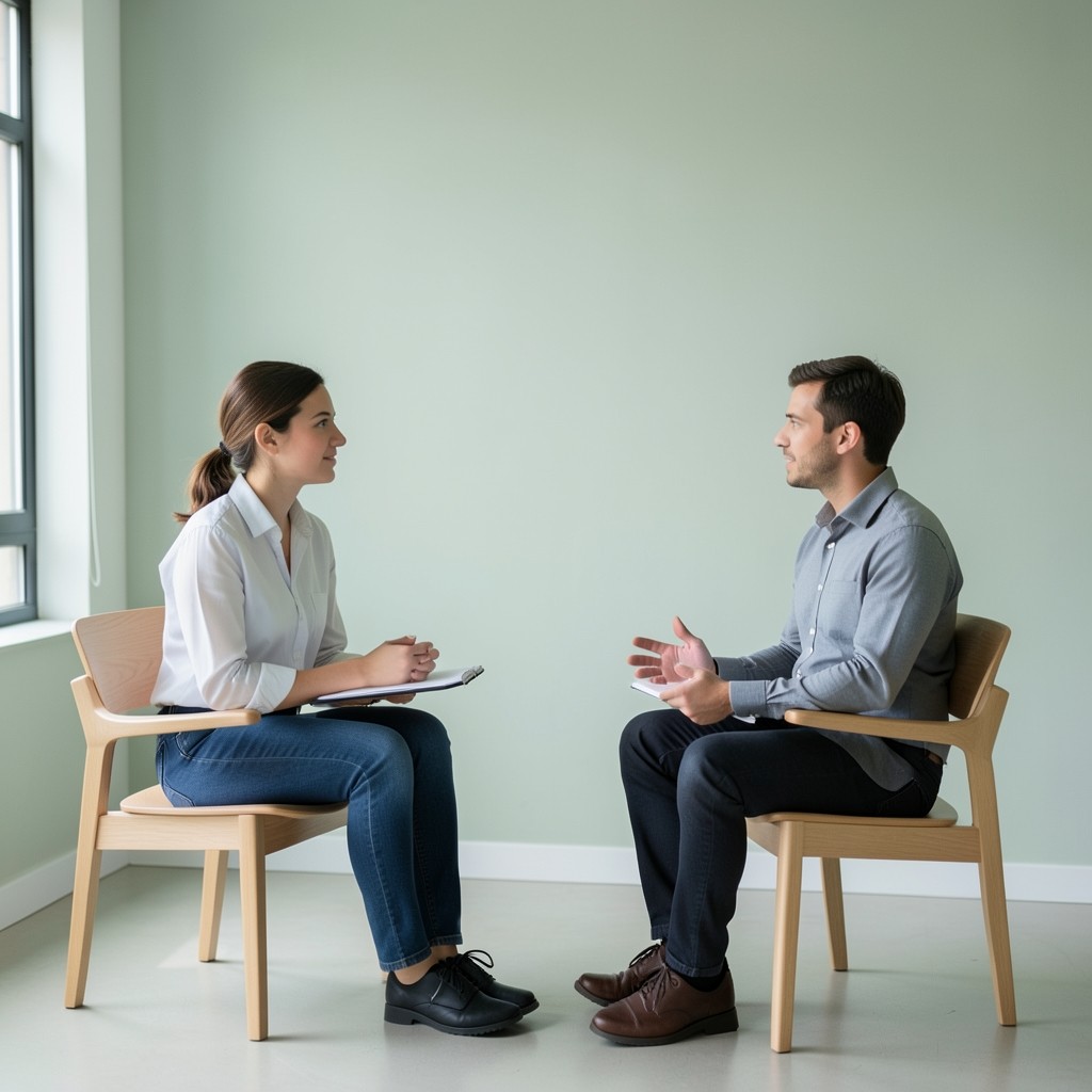 Simulación de entrevista laboral en un despacho luminoso